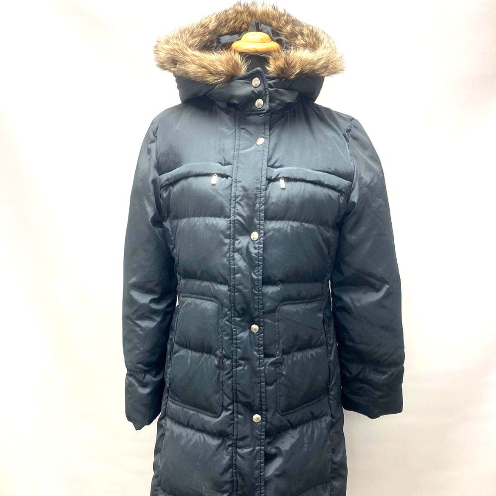Michael Kors Women's Black Faux Fur Hooded Down Long Puffer Winter Coat - Size S